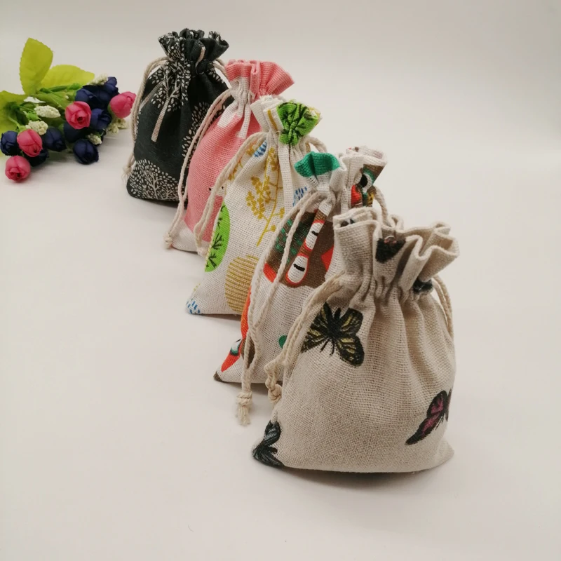 200pcs Pattern Style Jewelry Bags Pouch Drawstring Jute Bag Sack Cotton Bag Little Bags For Jewelry Display Storage Diy Gift Bag