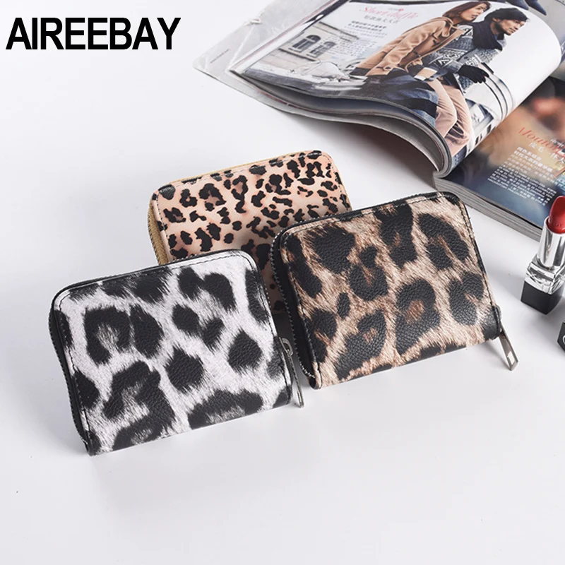 AIREEBAY женские короткие кошельки новые винтажные Модные леопардовые принты портмоне для клатч для девочек из искусственной кожи женский бумажник