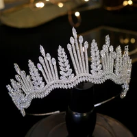 new luxury princess crystal crowns tiara crystal bride crown cz wedding headband large wedding hair accessories