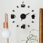 Современные настенные часы с 3D рисунком кофе, бесшумные домашние акриловые чашки в форме домашнего декора, Цифровые кухонные часы на батарейках с наклейками в подарок