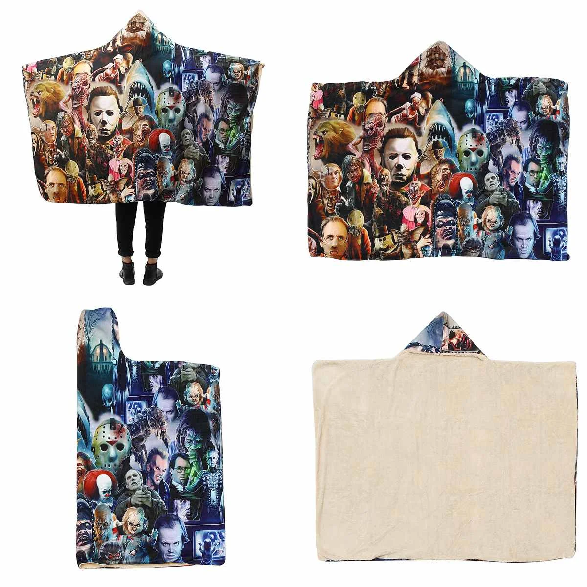 Одеяло с капюшоном из фильма ужасы флисовое удобное покрывало микрофибры 150 х13 0