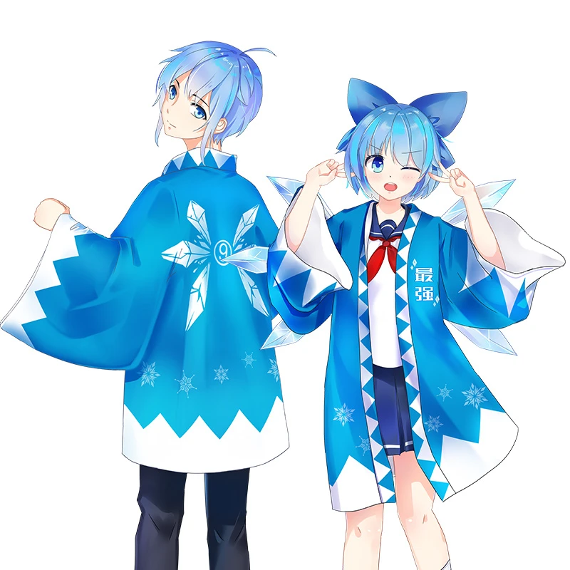 1pcs Japan Anime TouHou Project Cirno Unisex Kimono Yukata Outerwear Haori Bathrobe Coat Cosplay Costume for Boy Girl |