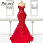 Красное платье-Русалка для свадебной вечеринки, украшенное бисером, платье для выпускного вечера для невесты 2021 Robe de mariee