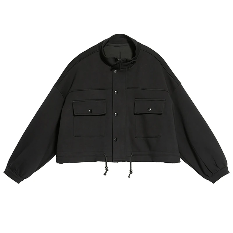 

pocket loose black jacket with large letters and high collar new Long Sleeve Jacket Women's fashion spring autumn 2021