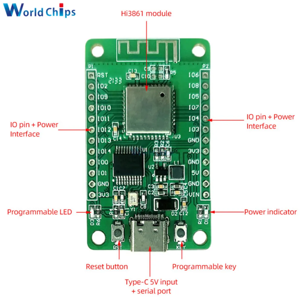 Макетная плата Hi3861 Hi3861V100 высоковстроенный 2 4 ГГц Wi-Fi чип SDIO SPI I2C UART GPIO I2S интерфейс
