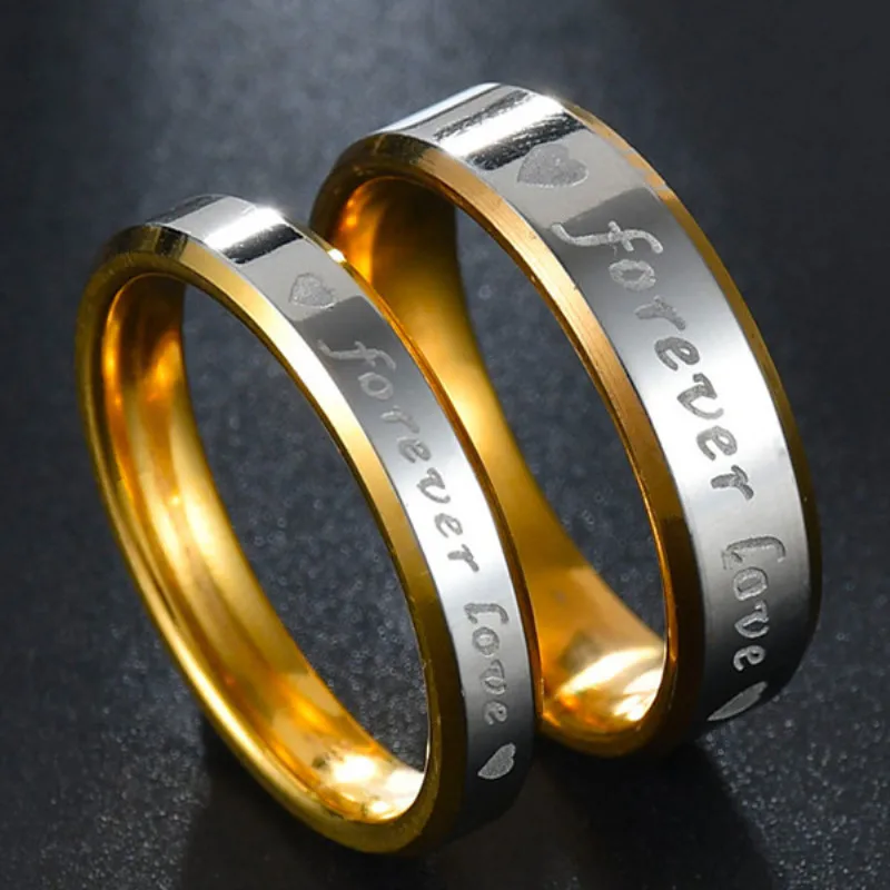 

1 Pair Engrave Forever Love Letter Heart Couple Promise Wedding Rings Never Fade Stainless Steel Engagement Ring Women