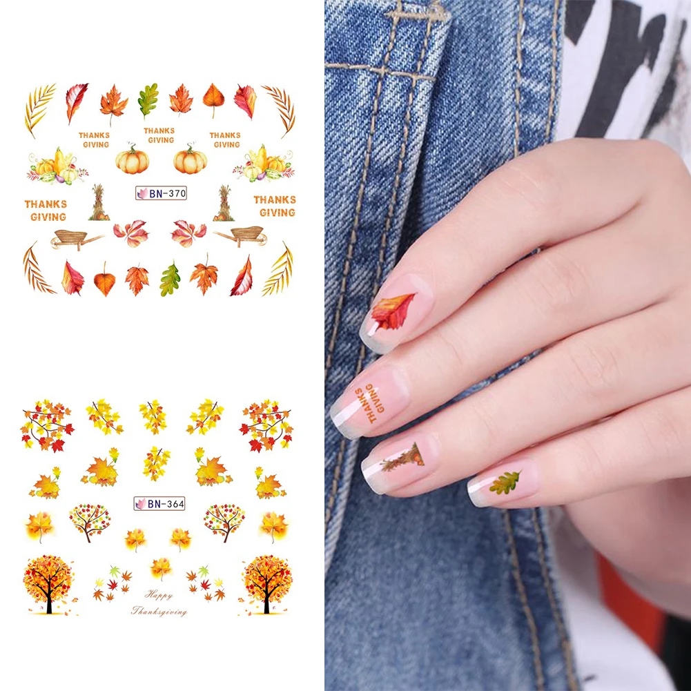 12 листов День благодарения Тыква клен Сделай Сам дизайн ногтей наконечник