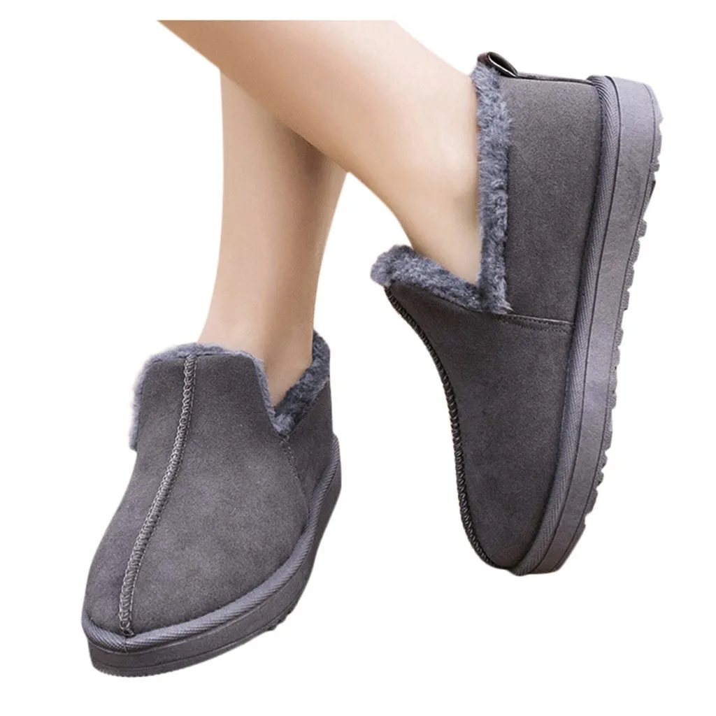 Женские замшевые теплые меховые ботинки без шнуровки с плюшевой стелькой