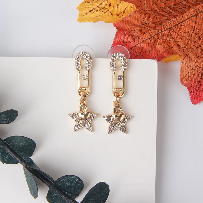 2019 модные корейские Роскошные пятиконечные звезды Стразы Подвесные серьги