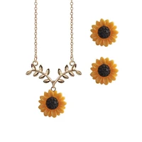 sunflower necklace earring set womens simple fashion sunflower branch clavicle chain ear studs