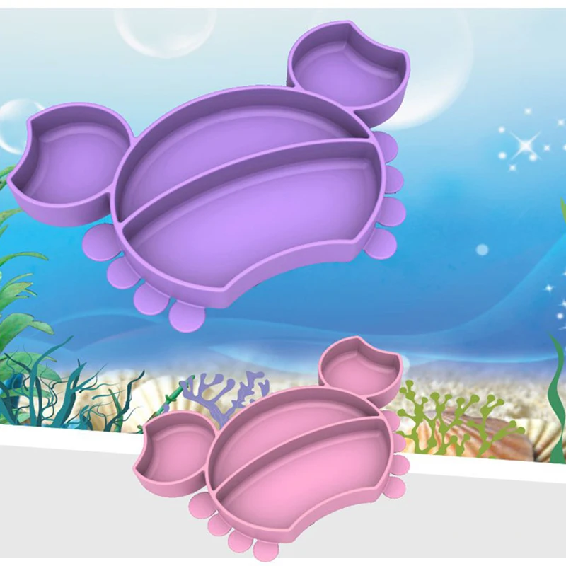 

Silicone Baby Dishes for Children's Cartoon Crab Tableware Plate Non-slip Baby Feeding Bowl BPA Free