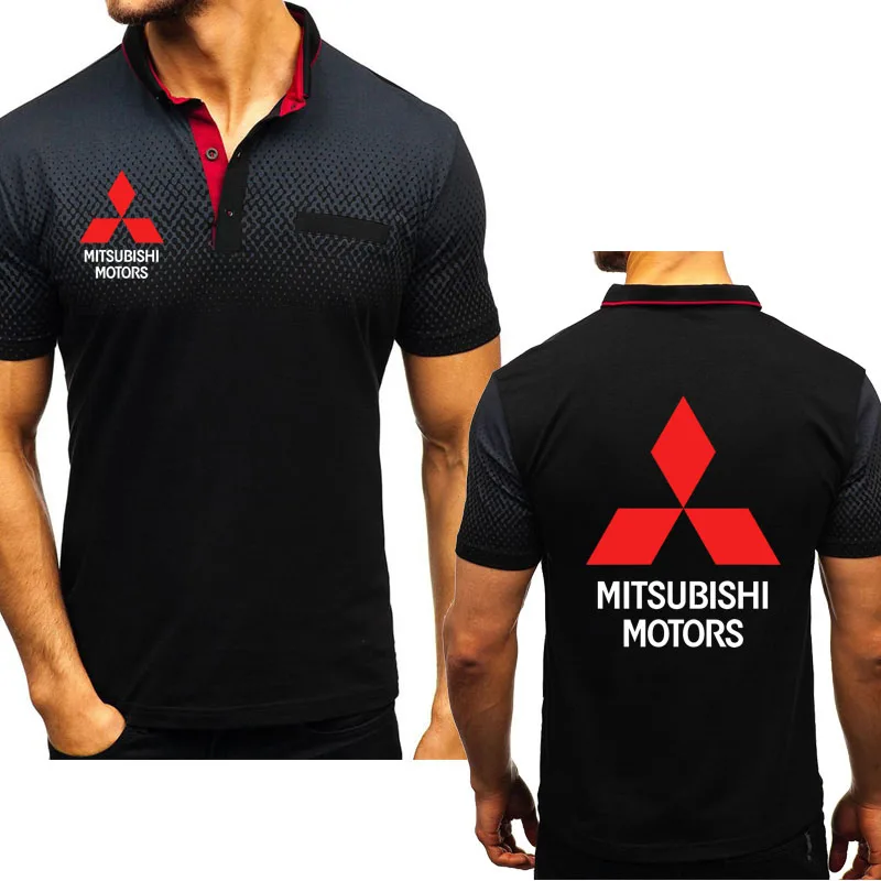 

New 2021 Summer Men's short sleeve Mitsubishi Car Logo Printeds High Quality Cotton Gradient Casual Men's Polo shirt