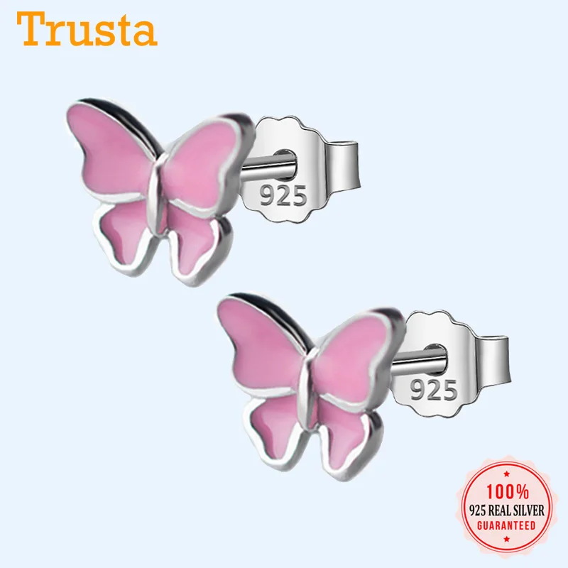 Trusta, 925 пробы, серебряные серьги, модные, милые, розовые, 10 мм X 8 мм, Бабочка, серьги-гвоздики, подарок для школьниц, детей, леди, DS32
