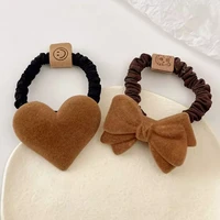 wholesale new design plush bowknot love heart elastic scrunchies korean simple girl hair tie for woman girls