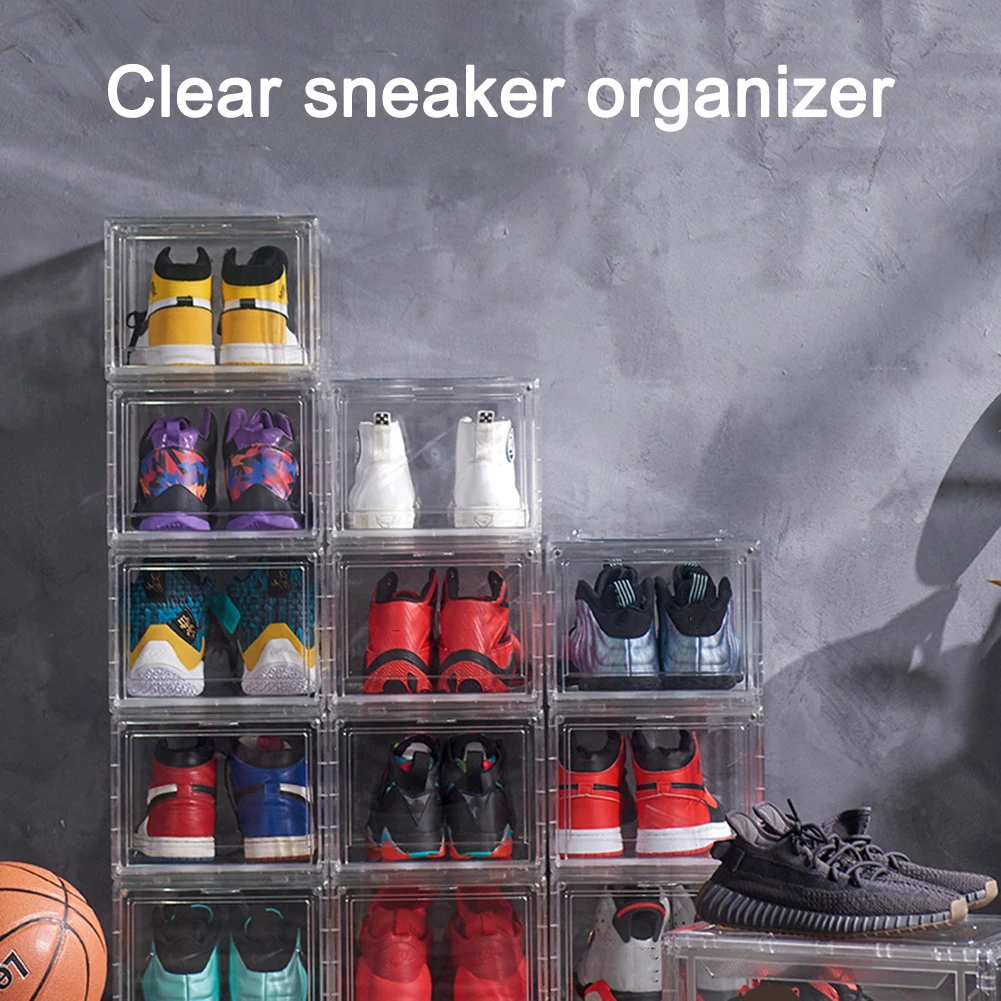 

Plastic Shoe Box Transparent Storage Box Drawer Type High Heel Shoes Boxes Stackable Clamshell DIY Shoebox Drawer Case Organizer
