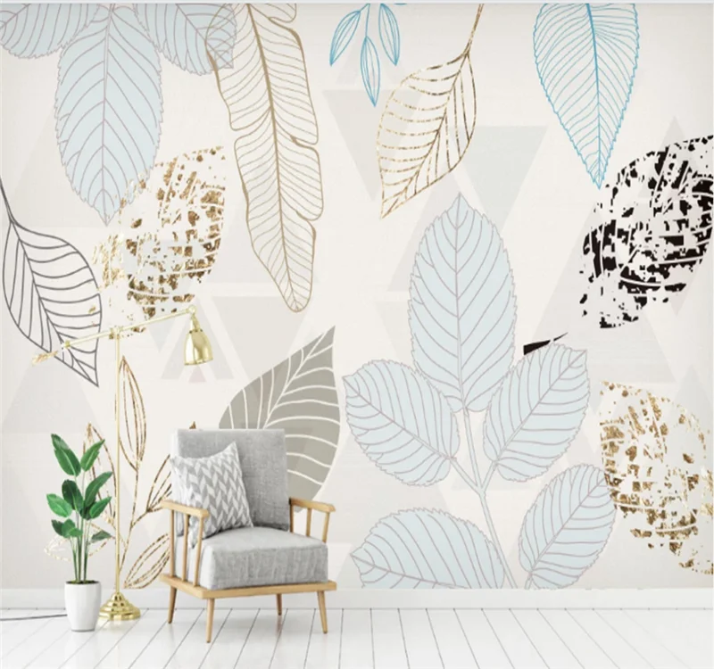 Custom 8D wallpaper mural modern minimalist hand-painted leaves abstract retro Nordic decorative painting | Обустройство дома