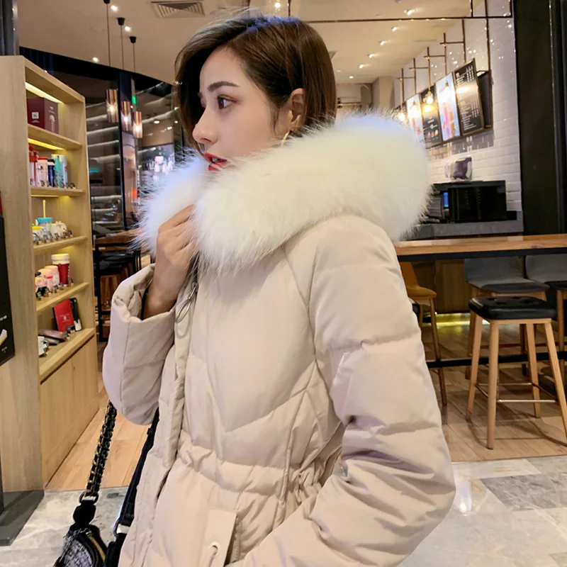 2019 зимняя куртка женский пуховик длинный приталенный Одноцветный жакет на