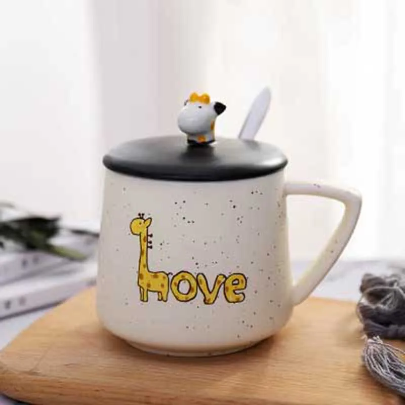 Style C Giraffe Mug Новинка 480 мл мультфильм жираф/зебра керамика кружка с ложкой и крышкой кофе молоко чай чашки для завтрака Новинка подарки для друзей - Цвет: Style C Giraffe Mug