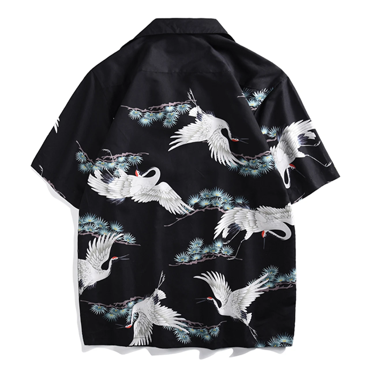 Рубашка мужская оверсайз в стиле хип-хоп с принтом журавлей хлопковая уличная