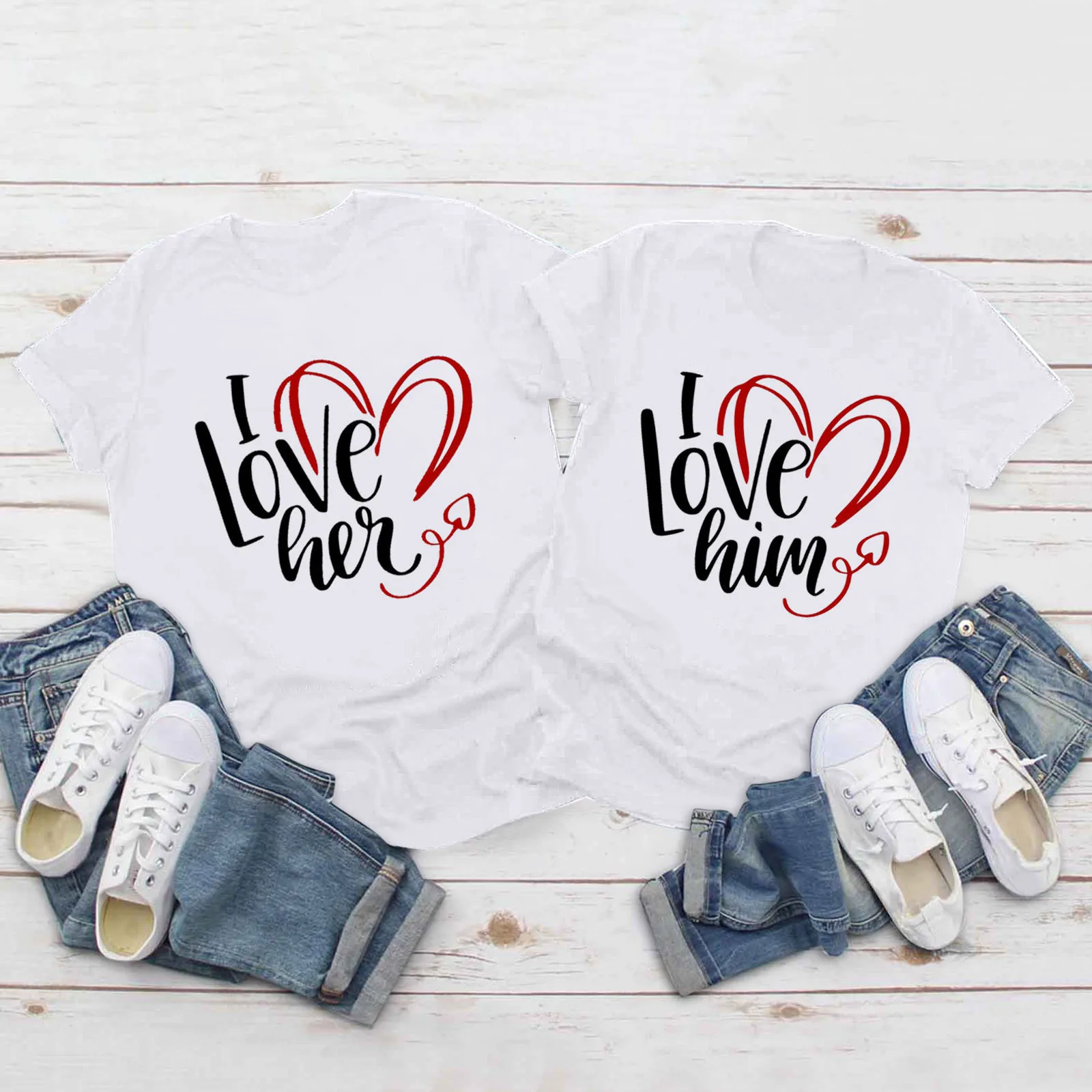 Couple T Shirt Women Men Valentine's Day Letter Printing T Shirts Round Neck Short Sleeve Tee Tops Casual Fashion Lovers T-Shirt