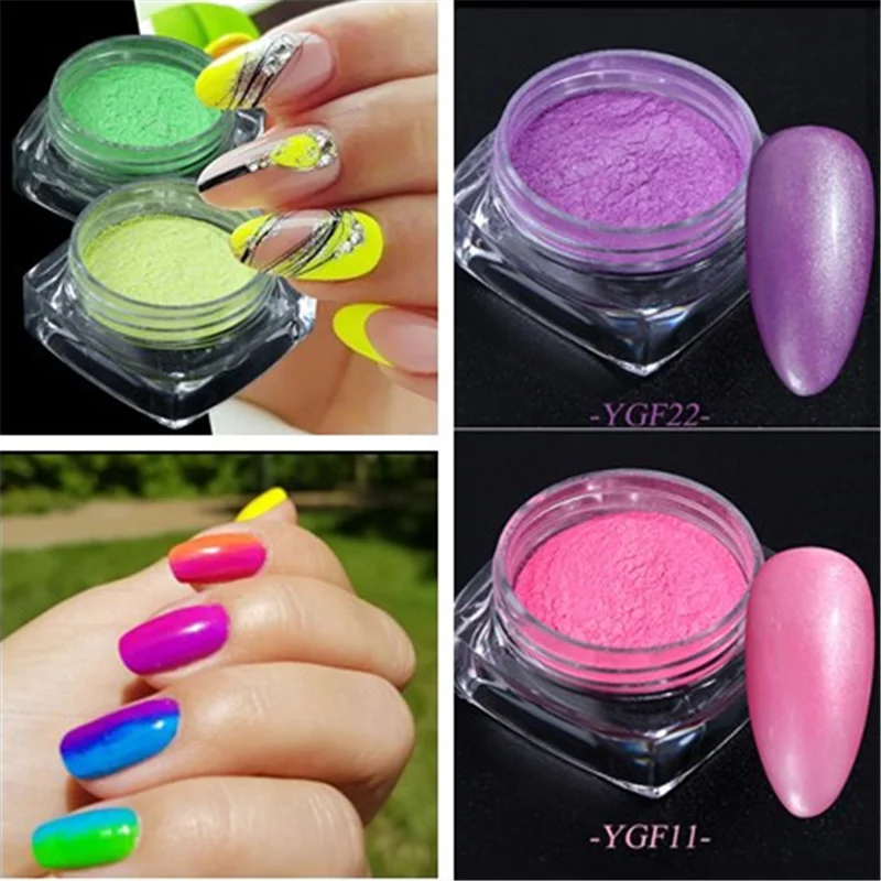 

3D Colorful Nail Glitter Fluorescence Pigment Powder Bright Green Yellow Rubbing For Nails DIY Polish Decoration