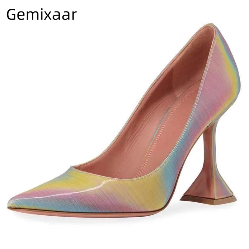 Яркие туфли из натуральной кожи на высоком каблуке женские пикантные модельные с