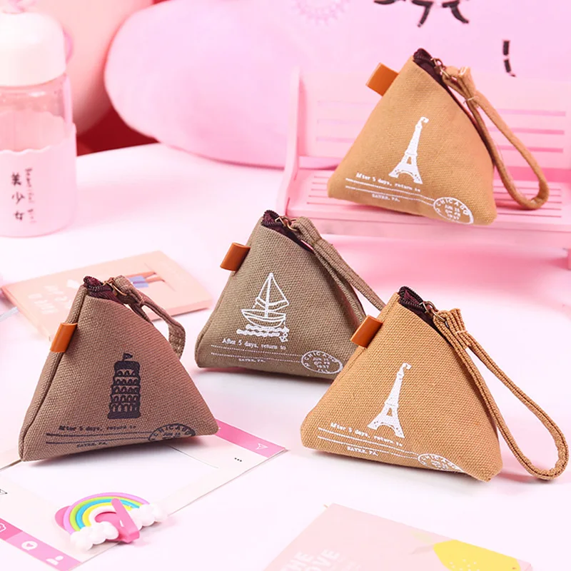 

Art Blue cute canvas coin purse creative retro zongzi storage bag coin change storage bag
