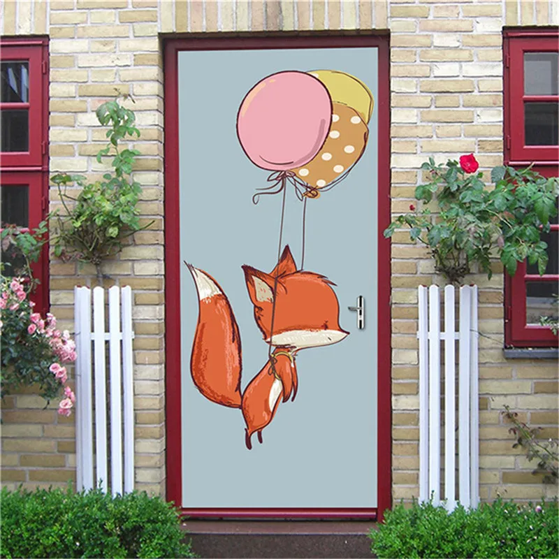 

Cartoon Rabbit and Balloon PVC Door Stickers For Kids Room Decoration Wallpaper On The Doors DIY Poster Home Design Mural Decals