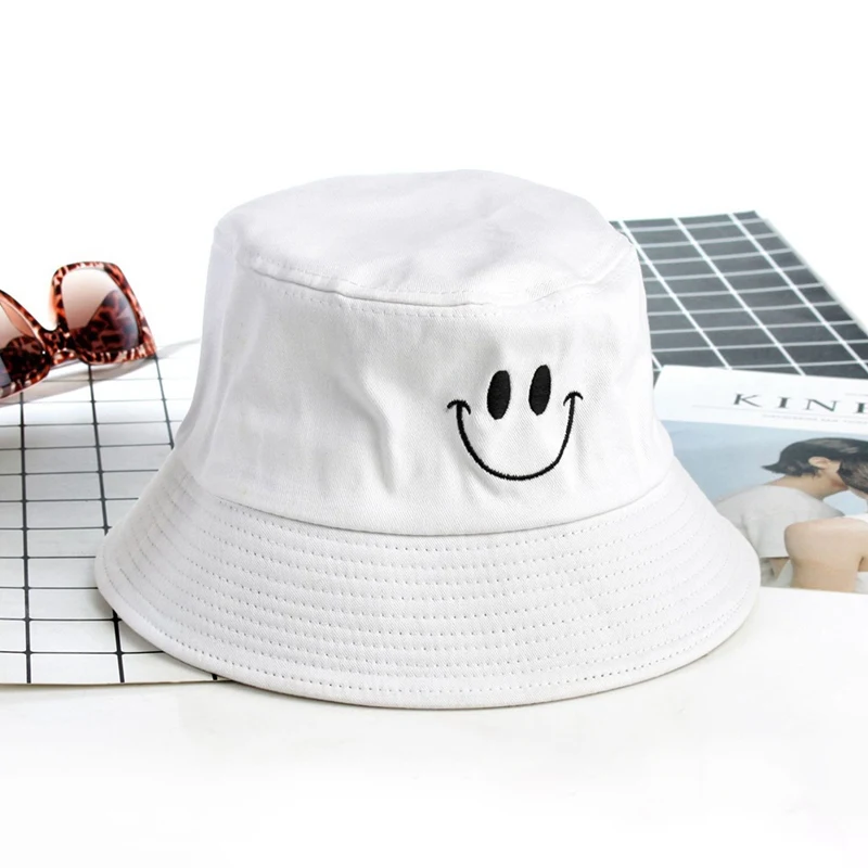 SMILE Bucket Hat Double Sided Smiling face Unisex Fashion Bob Cap Hip Hop Gorro Men Summer | Аксессуары для одежды