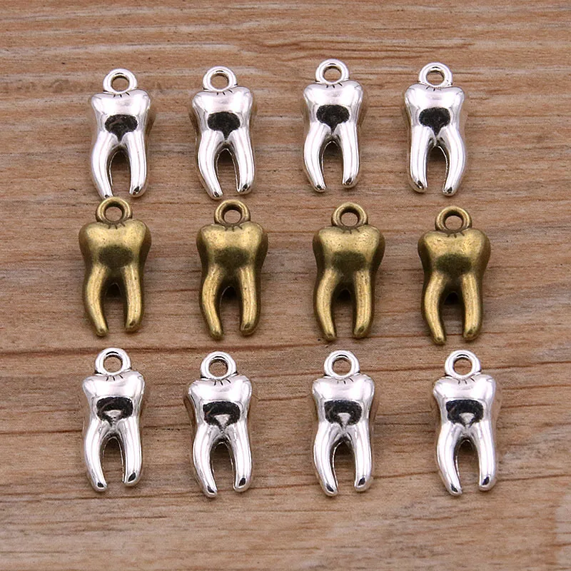 

20PCS 7X15mm 2 Color Metal Alloy 3D Double-Sided Teeth Charms Oral Cavity Pendants For Jewelry Making Handmade Craft