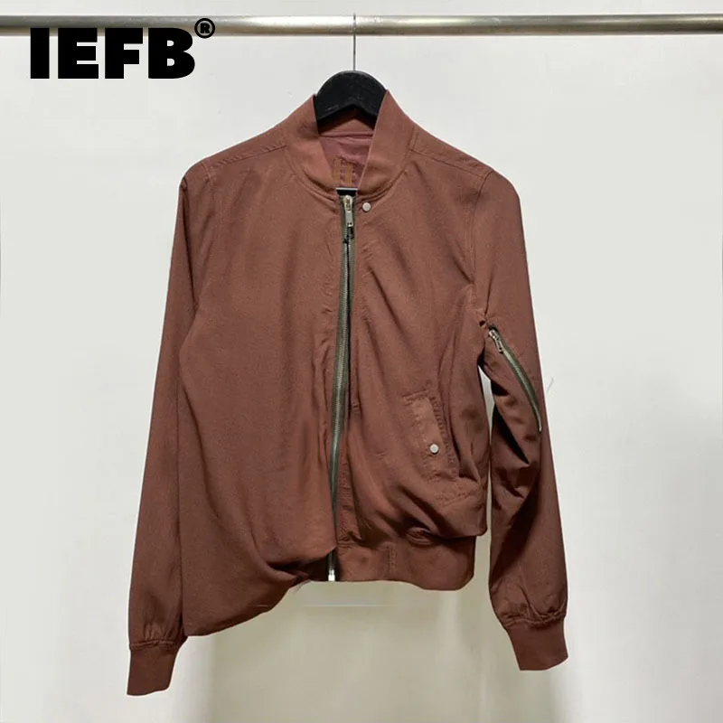 

IEFB Men's Zipped Blouson Jacket Fashion Streetwear Spliced Irregular Short Coat 2022 New Loose Stand Collar Lightweight Tops