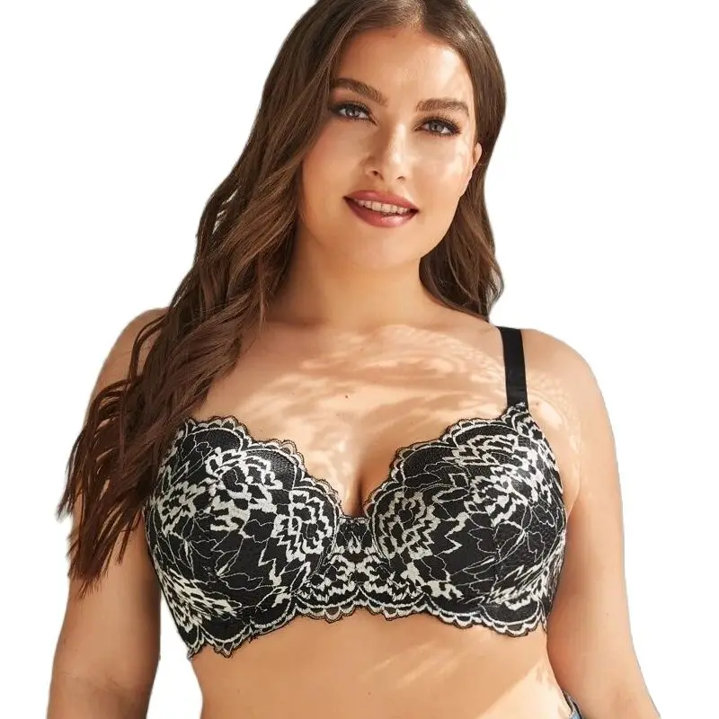 

Women Luxury Sexy Lace Plus Size Push Up Gather Padded Bra Embroidery Full Cup Lingerie Brassiere Bralette Big Breast 42 44 C D