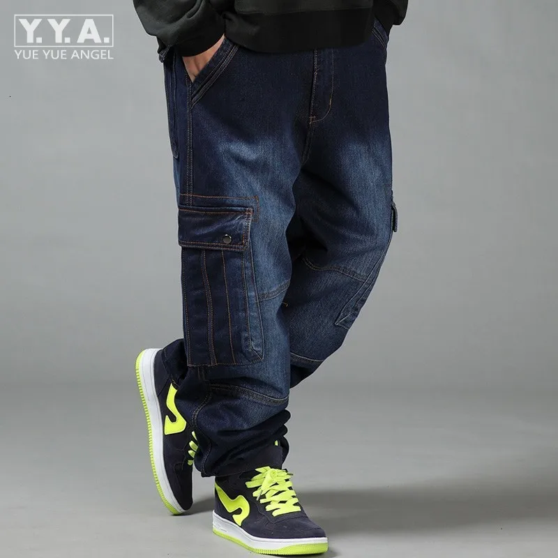 Новинка большие размеры 44 46 синие мешковатые мужские джинсы узкие прямые