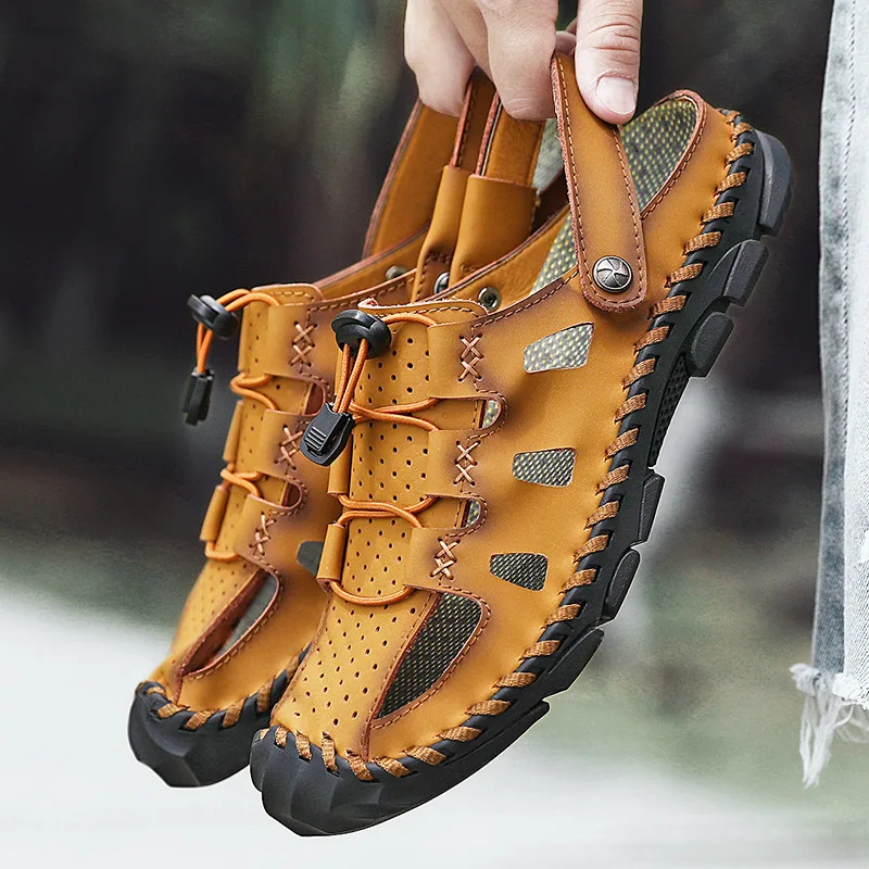

Summer 2021 New Sandals Men's Indoor and Outdoor Dual-use Leather Baotou Driving Trend Beach Hole Sandals and Slippers