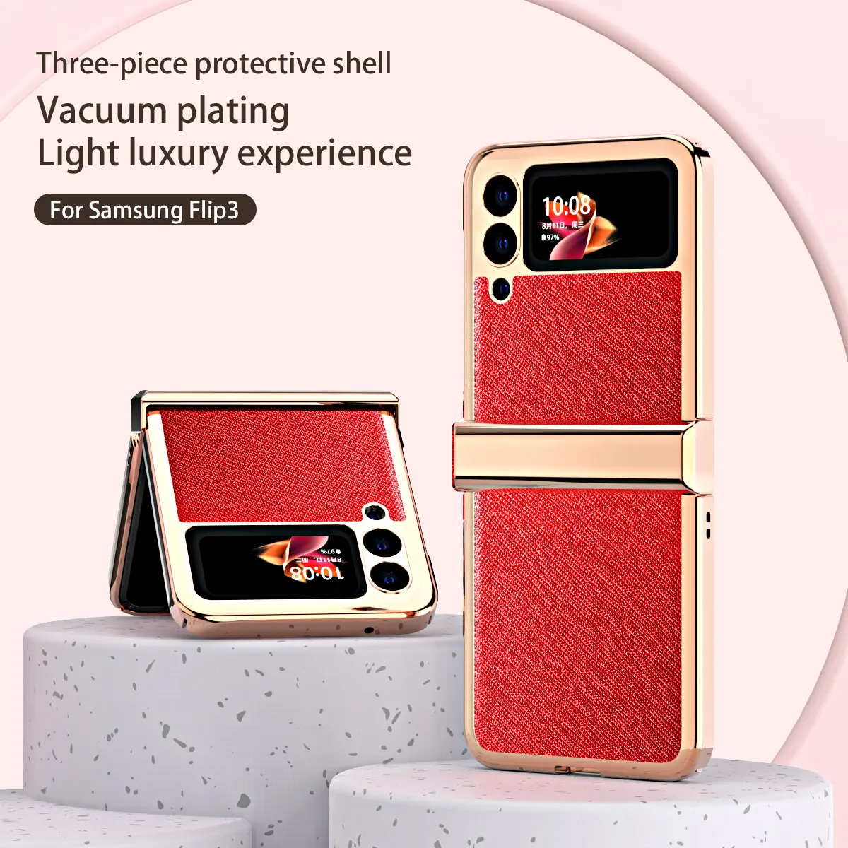 

Luxury Cross Pattern Leather Cases for Samsung Galaxy Z Flip 3 5G Hinged Shell Fully Body Protective Phone Cover Case