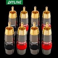 diylive 8 108pcs audio connectors rca connector gold plated lotus head video support 6mm cable rca male plug adapter hifi cables