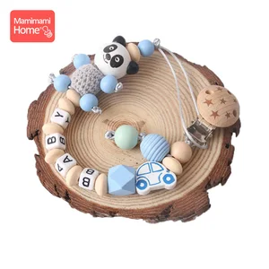 Цепочка-грызунок для соски, деревянная, с именем на заказ, с пандой из мультфильма, держатель для соски, подарки для детей, 1 шт.