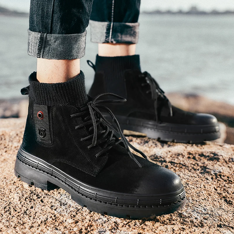 

Autumn Winter Casual Sock Boots for Mens Black Khaki Cowboy Boots Men High Quality Casual Shoes For Male Fashion Motorcycle Boot