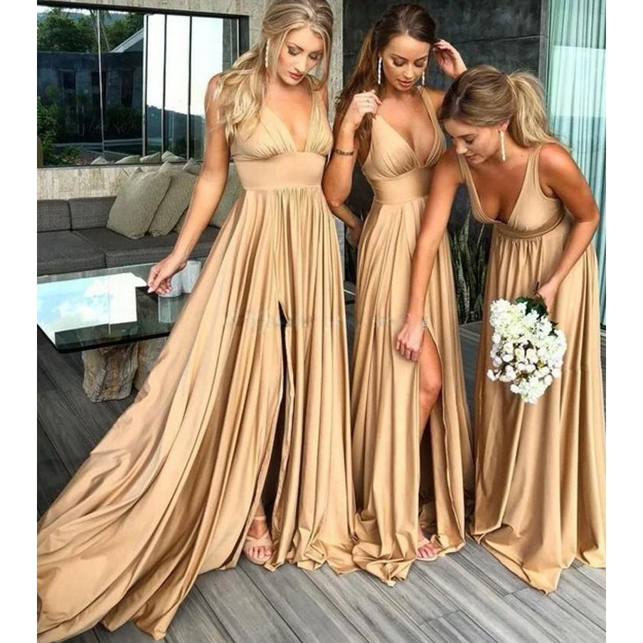 

2022 NEW Apricot Gold Bridesmaid Dress for Women Lady Clothing Sexy Long Dress for Bride Wedding Evening Dresses Women RM1047