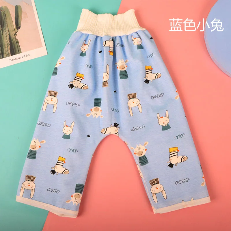 Pantalones impermeables para beb&eacute;, falda de algod&oacute;n con estampado de TPU, pantalones de entrenamiento para beb&eacute; de cintura alta, cubierta de estera el&aacute;stica a prueba de fugas, 0-9T-4