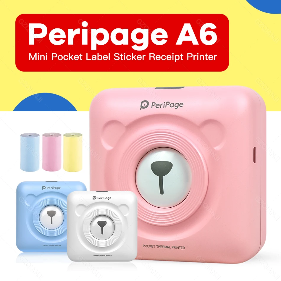 Принтер A6 203DPI 1 Mini Photo Peripage термопринтер для заметок этикеток стикеров Bluetooth 58 мм