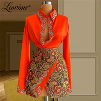lowime 2021 newest long sleeves evening dresses robe de soir%c3%a9e beaded crystals short party dress vestidos party gowns