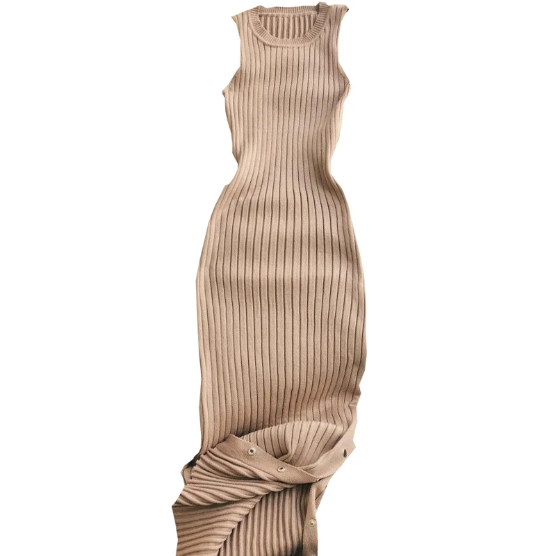 2021 вязаные женские платья без рукавов облегающие сексуальные вечерние длинные с