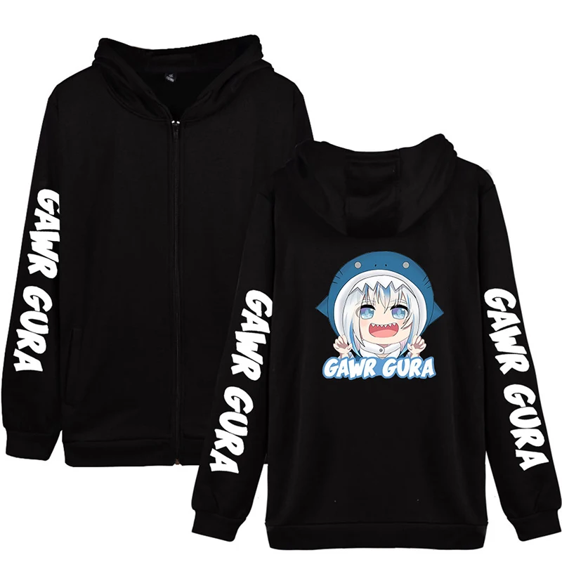 

Японские милые Мультяшные мужские и женские толстовки Harajuku в стиле Харадзюку С Акульей девушкой на молнии с длинным рукавом и карманами на ...