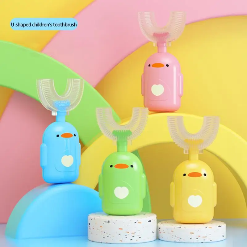 

Детская зубная щетка U-образной формы для детей 2-12 лет, детская зубная щетка для ухода за полостью рта, Мягкая Силиконовая зубная щетка для о...