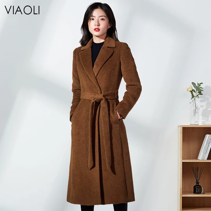 

VIAOLI Soft Albaka Cashmere Coat Women New High Quality Alpaca Coat Female Long coat Casual Thick Warm Winter Slim fit Wool Coat