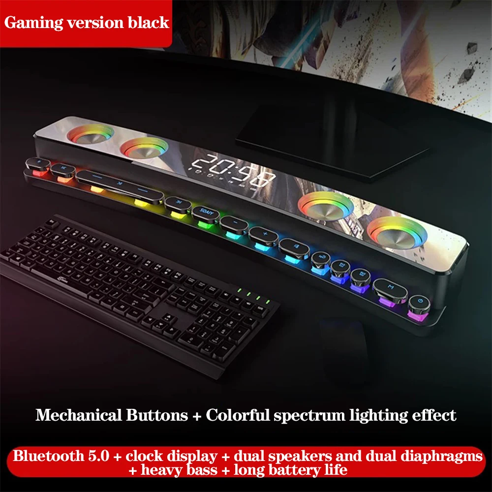 

Bluetooth Wireless Speaker for Computer Game Soundbar 3D Stereo Subwoofer Support AUX FM Speaker Pc with 3600mAh Battery