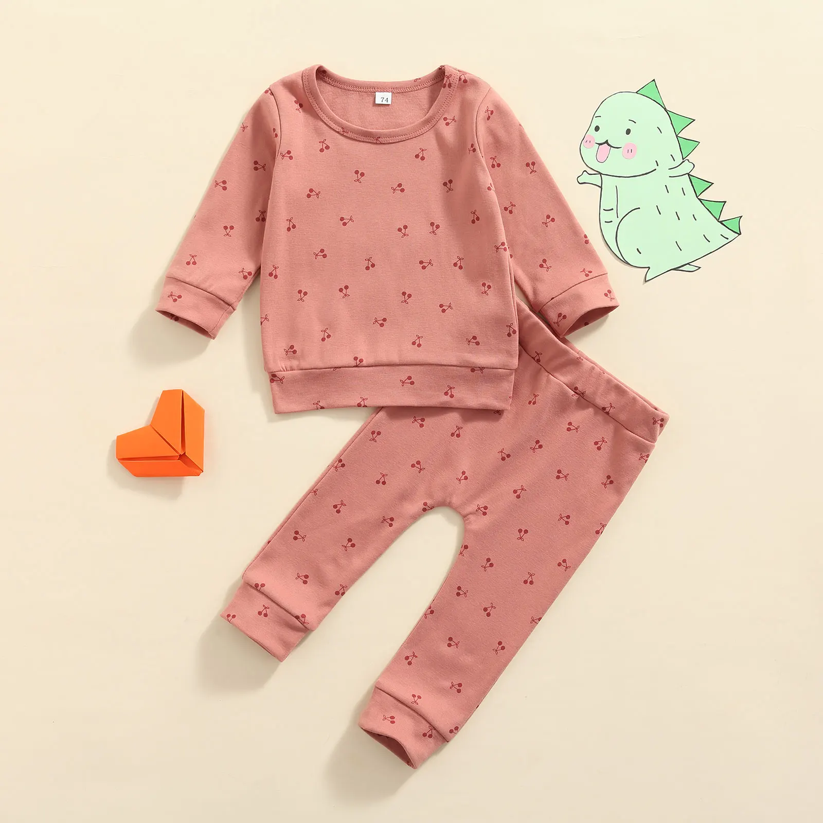 

2 Pcs Infant Girl Cherry Print Outfits Clothes Toddler Girl Clothes Casual Long Sleeve Sweatshirt Trousers Baby Clothing