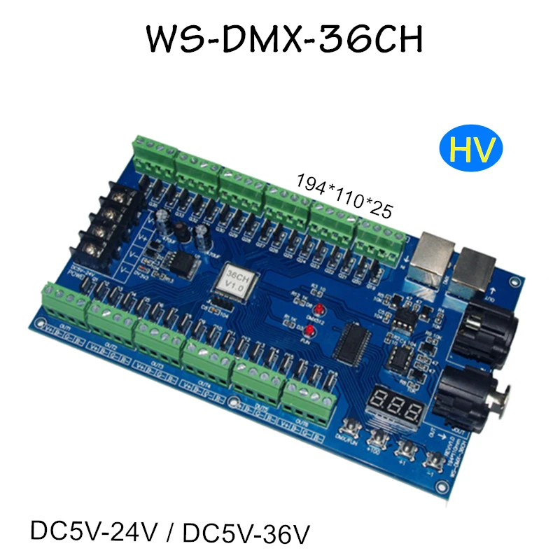 

36CH DMX512 диммер 36-канальный DMX декодер 13 групп RGB выход, светодиодный DMX512 драйвер XRL 3pin контроллер WS-DMX-36CH/HV DC5V-24 5в-36в