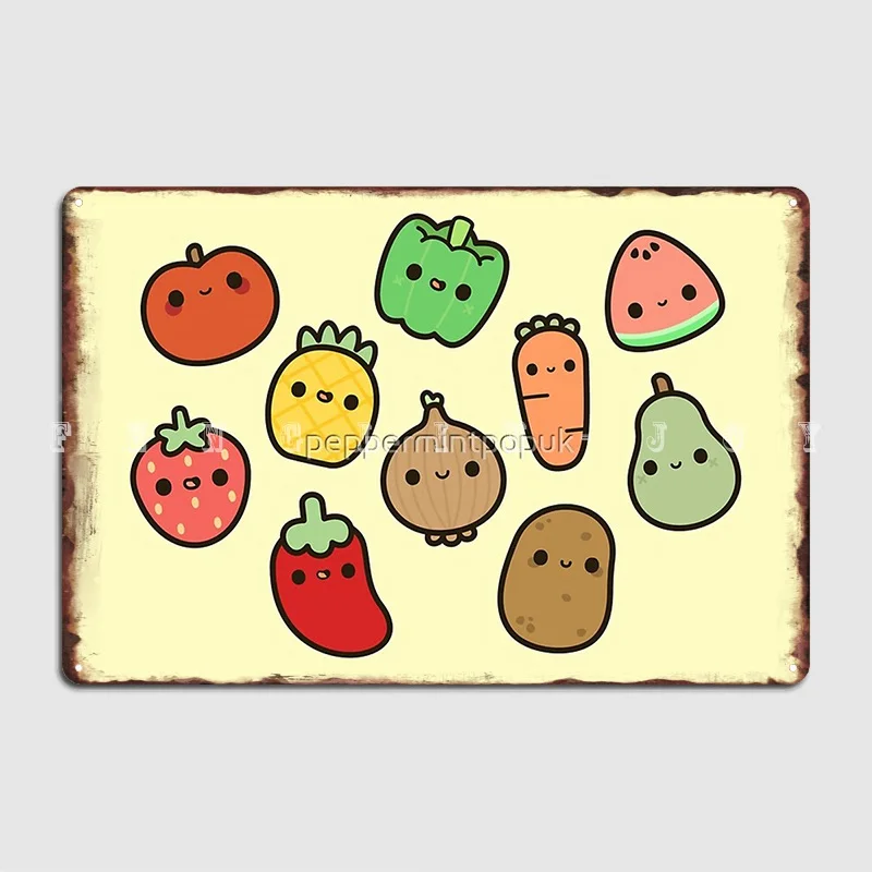 Cute Fruit And Veg Metal Sign Cinema Kitchen Club Bar Design Wall Decor Tin Sign Poster